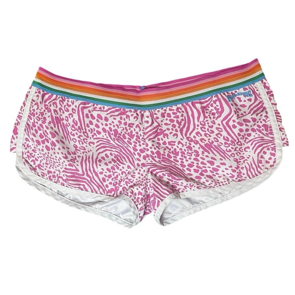 Y2K Billabong Neon Pink Zebra Cheetah Print Board Shorts Large Rainbow Waist